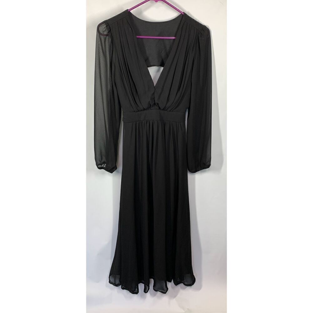 Rubber Ducky Women's Pleated Cutout Back Midi Empire Waist Dress Black Small